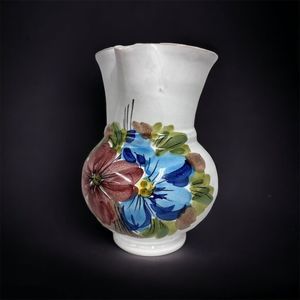 Floral Pitcher Made In Italy Hand Painted Flowers Vase Vtg Home Shelf Decor